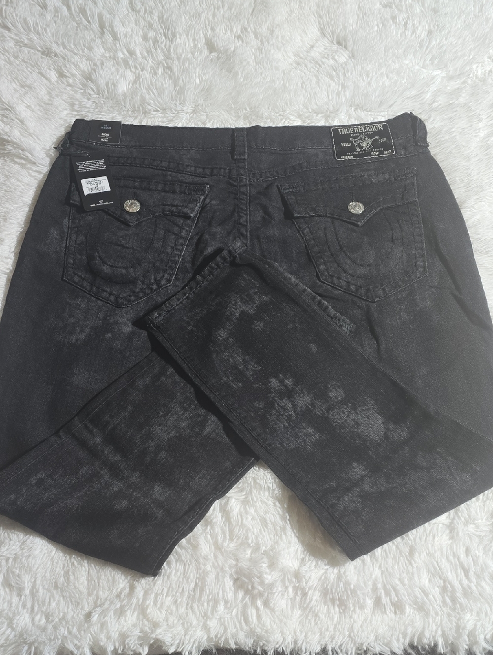 True Religion Black Acid-Wash Signature Pocket Jeans